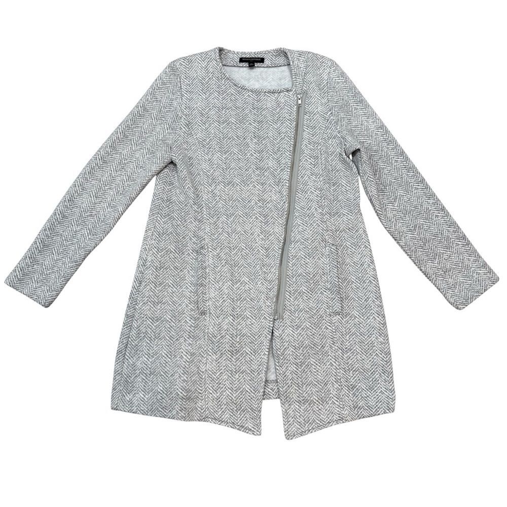 Banana Republic Factory Gray Grey Asymmetrical Herringbone Fleece Jacket Size M